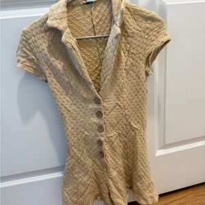Free People Textured Tan Button-Down Shirt